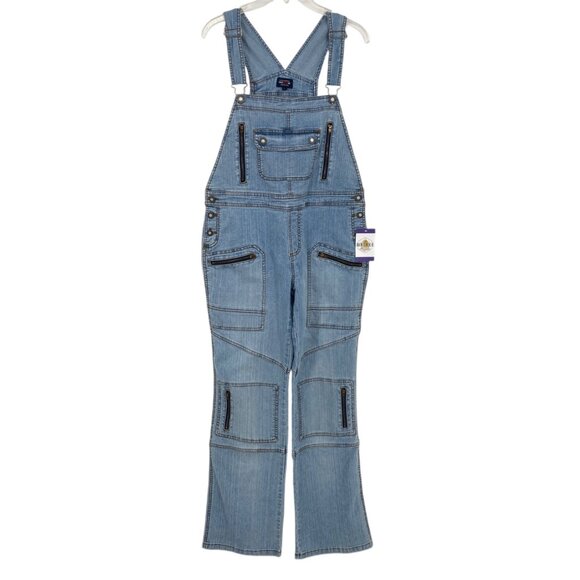 Cest Toi Womens L Stretch Denim Overalls Y2K Hip Hop Zipper Pockets American - Picture 1 of 16